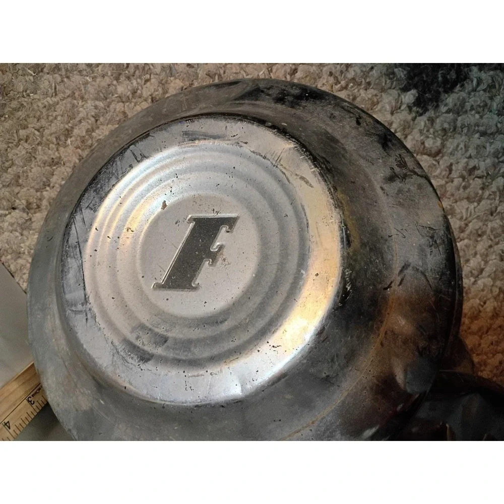 Vintage Ford Hubcaps Chrome Metal Wheel Covers Set of 4 Block F Logo 9.5 Inch